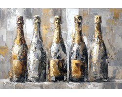 K&C Art (Glasschilderij) 60x40cm | Champagneflessen - grijs - goud - wit - zwart - beige - modern - kunst | Woonkamer - slaapkamer - hal - kantoor | Foto schilderij print op acrylglas - wanddecoratie - muurdecoratie - wall art