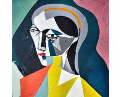 K&C Art (Glasschilderij) 60x60cm | Vrouw in Picasso stijl - abstract - gezicht - portret - modern - kunst | Woonkamer - slaapkamer - hal - kantoor | Foto schilderij print op acrylglas - wanddecoratie - muurdecoratie - wall art