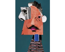 K&C Art (Glasschilderij) 60x90cm | Abstract surrealistisch portret man - mens - blauw - oranje - wit - zwart - paars - roze | Woonkamer - slaapkamer - hal - kantoor | Foto schilderij print op acrylglas - wanddecoratie - muurdecoratie - wall art