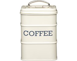 KC Blue Antiek Koffieblik - Deksel met Stalen Handvat Vierkante Bodem Coffee Label