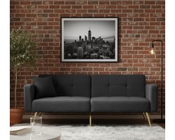 Kebnor Luxe Sofa Bed met Verstelbare Rugleuning, Gouden Poten, Opbergruimte en Kussens – Duurzaam en Comfortabel – Donkergrijs – Multifunctionele Zitbank en Bed – Ideaal voor Kleine Ruimtes House&Garden