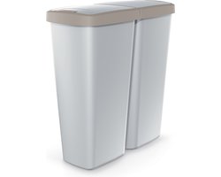 Keden Duo Prullenbak - Vuilnisbak 50L met Dubbel Deksel 55x25x57cm - Grijs