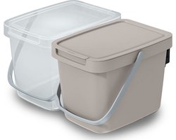 Keden GFT aanrecht afvalbakjes set - 2x - 6L - beige/transparant - 20 x 26 x 20 cm - klepje/hengsel