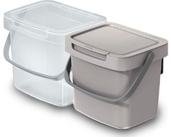 Keden GFT aanrecht afvalbakjes set - 2x - beige/transparant - 3L - 19 x 17 x 15 cm - klepje/hengsel