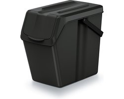 Keden Sorteer afvalbak/emmer - zwart - 25L - 24 x 40 x 37 cm - klepje/hengsel - afsluitbaar - GFT bak - prullenbakken