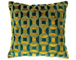Kekke Kussens - Kussenhoes Empire - Blauw/Goud - Velvet Jacquard - 45x45 cm