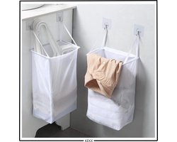 KEKX | Opvouwbare Wasmand | Washand voor aan de muur | Draagbare Wasmand | Muur wasmand | Muurbevestiging | Ondergoed/Sokken Wasmand | Reis Wasmand | Wastas | Waszak met Draaghendels | Wit