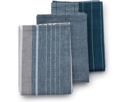 Kela Keuken - Pasado Theedoek 3 Designs Set van 12 Stuks - PVC - Blauw