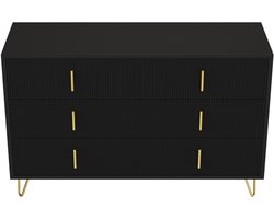 Kelderkast opbergkast laagkast zijkast met 6 laden modern eenvoudig en elegant ontwerp gouden handgrepen en poten 120 x 77 x 40 cm zwart
