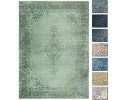 Kelim Vintage Vloerkleed - Groen 120 X 160 cm - Premium Laagpolig Woonkamer Tapijt - Anti-Slip, Machinewasbaar & Super Zacht