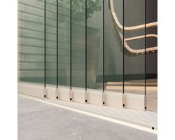 Kellux - Glazen Schuifdeursysteem voor Terrasoverkapping of Veranda - 7 deurs systeem 6 x 82 cm - Breedte 556 cm - Hoogte 230 cm - créme wit (RAL 9001) - Helder glas