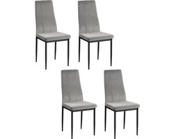 Kelly|Gestoffeerde eetkamerstoelen set van 4 in fluweel lichtgrijs