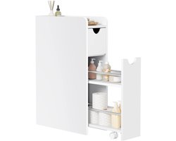 Kelseek badkamerkast - Niskastje - Meubel - Smal - Op wielen - 2 uitschuifbare lades - Staand - 19x45x70cm - Wit - Hout