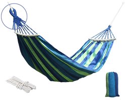 Keltin Tweepersoons tuin hangmat - houten stabilisator - 190x150 cm - 200 kg - blauw/groen