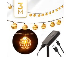 KENN® 2-in-1 Marrakech Lichtsnoer op Zonne-energie - 20 LED's - 12+ Branduren - Solar/USB Oplaadbaar - Voor Binnen/Buiten - Weerbestendig - Kampeerverlichting Op Zonne-energie - Tuinverlichting op Zonne-energie - Sfeerverlichting - Buitenverlichting