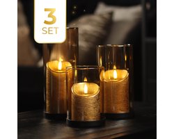 KENN® Lichtermeer - Industriële Kaarsenhouders - Set van 3 - Zandkleurig Glas - Zwarte Metalen Basis - Theelichthouders - Waxinelichthouders - Windlicht Set - Kaarsenstandaard - Windlichten Voor Binnen - Windlichten Voor Buiten - Kandelaar