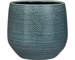 Keramiek aardewerk bloempot van 19 x 21 cm in het geribbeld midnight blauw - Mica Decorations plantenpotten