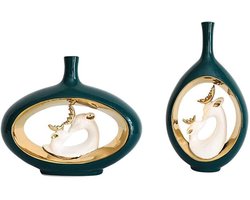 Keramiek Beeld - Moderne Kunst - Woonkamer Decoratie - Abstract Ontwerp - 1 Set 2 Stuks - Groen Goud