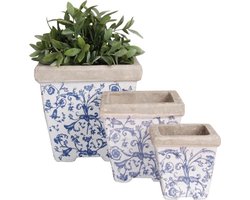 Keramiek bloempot set van 3 blauw