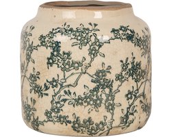 Keramiek Bloempot voor Binnen – Beige Bloemen – Rustieke Pot – Ø 15 cm – Bloemenmotief