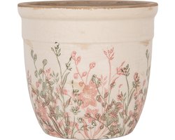 Keramiek Bloempot voor Binnen – Beige Bloemen – Rustieke Pot – Ø 18 cm – Bloemenmotief