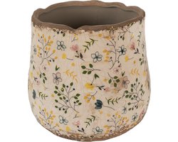 Keramiek Bloempot voor Binnen – Beige Bloemen – Rustieke Pot – Ø 21 cm – Bloemenmotief