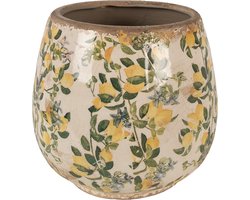 Keramiek Bloempot voor Binnen – Beige Citroenen – Rustieke Pot – Ø 18 cm – Citroenenmotief