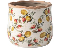 Keramiek Bloempot voor Binnen – Gele Citroenen – Rustieke Pot – Ø 18 cm – Citroenenmotief