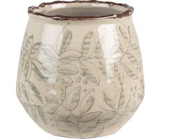 Keramiek Bloempot voor Binnen – Groen Bladeren – Rustieke Pot – Ø 14 cm – Bladerenmotief