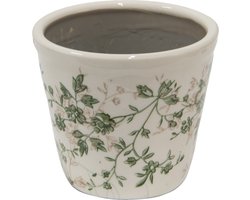 Keramiek Bloempot voor Binnen – Groen Bloemen – Rustieke Pot – Ø 12 cm – Bloemenmotief