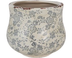Keramiek Bloempot voor Binnen – Groen Bloemen – Rustieke Pot – Ø 18 cm – Bloemenmotief