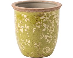 Keramiek Bloempot voor Binnen – Groen – Rustieke Pot – Ø 13 cm – Keramiek