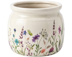 Keramiek Bloempot voor Binnen – Kleurrijke Bloemen – Rustieke Pot – Ø 16 cm – Bloemenmotief