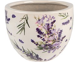 Keramiek Bloempot voor Binnen – Paars Lavendel – Rustieke Pot – Ø 15 cm – Lavendelmotief