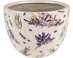 Keramiek Bloempot voor Binnen – Paars Lavendel – Rustieke Pot – Ø 20 cm – Lavendelmotief