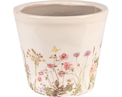 Keramiek Bloempot voor Binnen – Roze Bloemen – Rustieke Pot – Ø 12 cm – Bloemenmotief