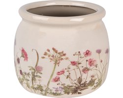 Keramiek Bloempot voor Binnen – Roze Bloemen – Rustieke Pot – Ø 16 cm – Bloemenmotief