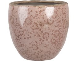 Keramiek Bloempot voor Binnen – Roze Bloemen – Rustieke Pot – Ø 20 cm – Bloemenmotief