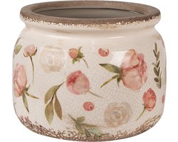 Keramiek Bloempot voor Binnen – Roze Bloemen – Rustieke Pot – Ø 20 cm – Bloemenmotief