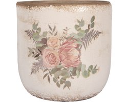 Keramiek Bloempot voor Binnen – Roze Bloemen – Rustieke Pot – Ø 20 cm – Bloemenmotief