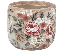 Keramiek Bloempot voor Binnen – Roze Bloemen – Rustieke Pot – Ø 8 cm – Bloemenmotief
