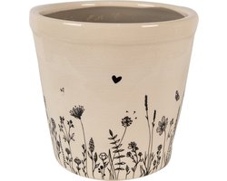 Keramiek Bloempot voor Binnen – Zwart Bloemen – Rustieke Pot – Ø 15 cm – Bloemenmotief