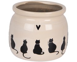 Keramiek Bloempot voor Binnen – Zwarte Katten – Rustieke Pot – Ø 16 cm – Kattenmotief