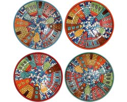Keramiek Bord - Ontbijtbord Handbeschilderd - Tafel Decoratie - Uniek Kleurrijk Patroon - Set van 2 - Multicolor