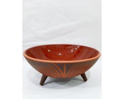 Keramiek patroon Fruit en Saladeschaal 3 poten kom handgemaakt bruin 25cm ovenbestendig