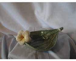 Keramiek schaal 2-bladeren met plumaria bloem voor decoratie