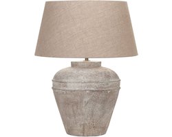 Keramiek tafellamp Midi Hampton | 1 lichts | beige / bruin | keramiek / stof | Ø 45 cm | 59 cm hoog | klassiek / landelijk / sfeervol design