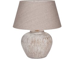 Keramiek tafellamp Mini Tom | 1 lichts | zand / beige / bruin | keramiek / stof | Ø 25 cm | 44 cm hoog | landelijk / sfeervol / klassiek design