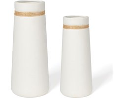 Keramiek Vazen Set voor Pampasgras - Flower Vazen Set Wit Mat als Boho Deco, Decoratie Woonkamer voor Droogbloemen, Pampas Vazen, Decorations for living room, Kantoor (Set van 2)