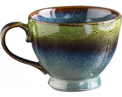 Keramieken cappuccino-mok van aardewerk met handvat - 500 ml - Theekopje voor espresso - XXL koffiemok porselein - Kunstenaarsdesign - Groot formaat met 500 ml capaciteit